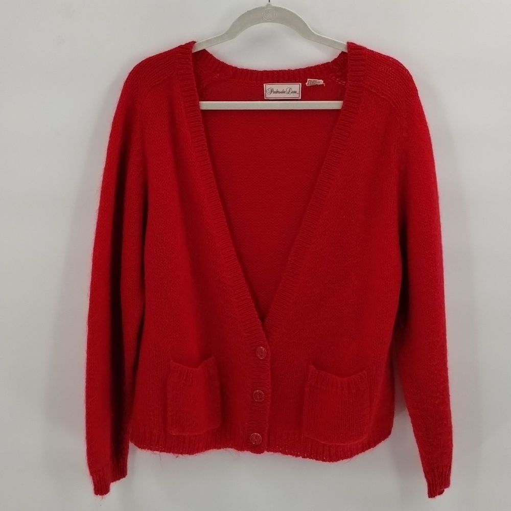 Penbrooke Lane mohair blend red v-line cardigan sweater size medium vintage